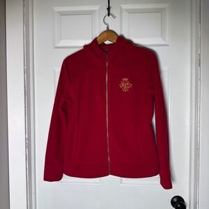 Lauren Ralph Lauren Red Fleece Full Zip Hoodie Gold Crest Jacket Womens Medium